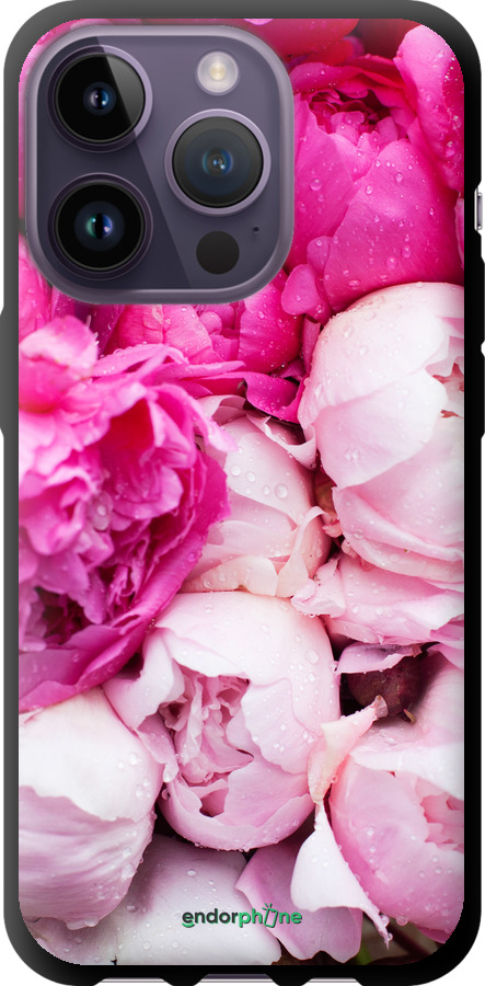 

TPU preto Capa "Peónias cor-de-rosa" para iPhone 14 Pro