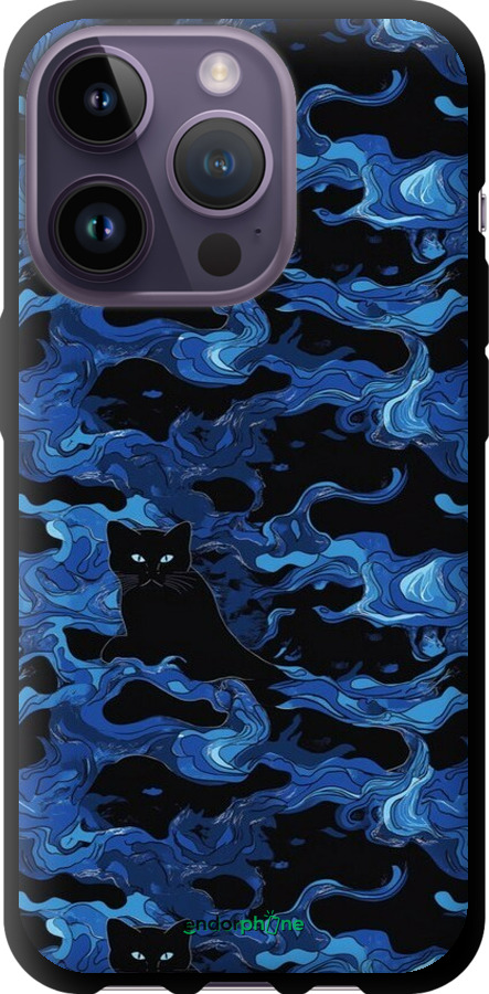 TPU чехол Абстрактный узор черных котов на синем фоне для Apple iPhone 14 Pro - 6525b-2646 изображение 