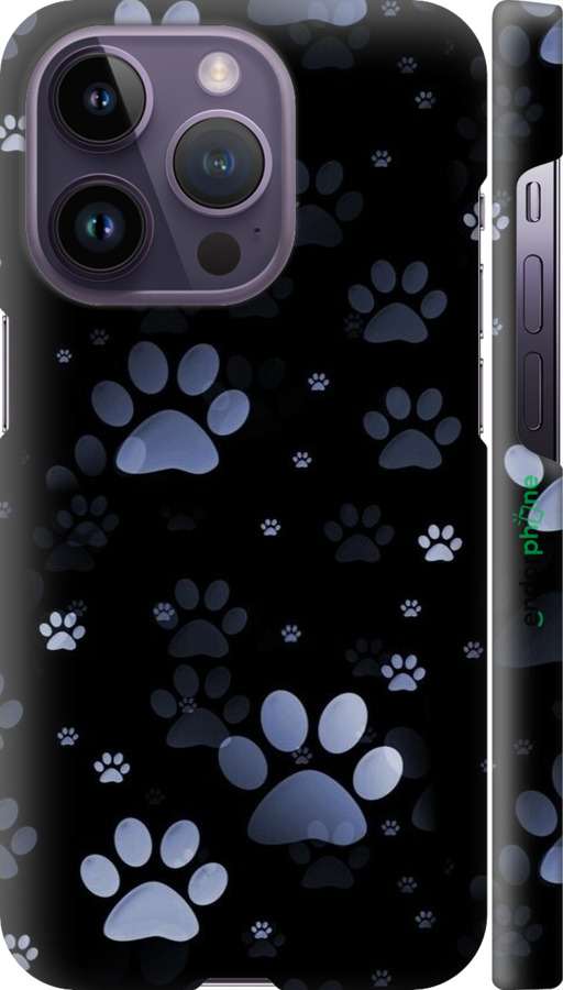 3D пластиковий матовий чехол З синіми відбитками лап для Apple iPhone 14 Pro - 6441m-2646 изображение 