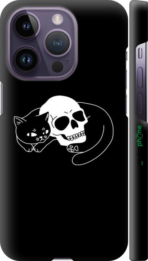 3D пластиковый матовый чехол С изображением кота и черепа для Apple iPhone 14 Pro - 6491m-2646 изображение 