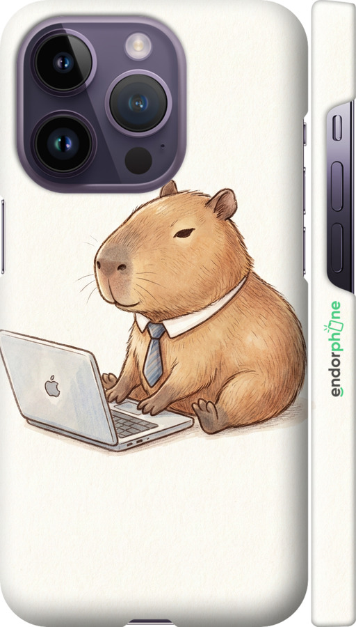 3D пластиковый матовый чехол Funny Capybara CEO Working для Apple iPhone 14 Pro - 6777m-2646 изображение 