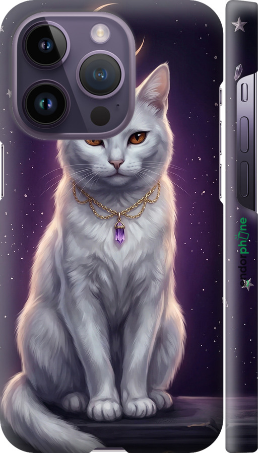 3D пластиковый матовый чехол Mystic White Cat Gothic Dark Purple Gold для Apple iPhone 14 Pro - 6805m-2646 изображение 