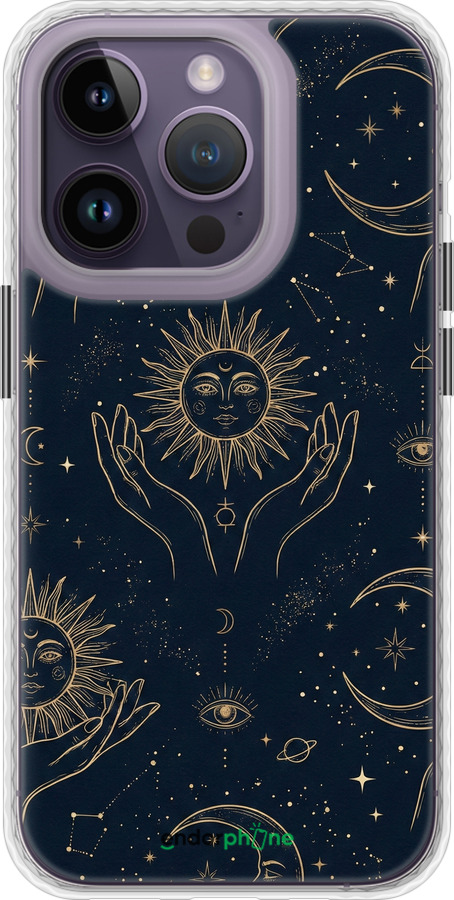 Чехол Bumper чехол Celestial Harmony: Sun & Moon Gold Mystic Pattern для Apple iPhone 14 Pro - 6778pc-2646 изображение 