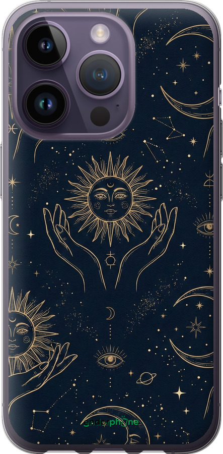 Силіконовий чехол Celestial Harmony: Sun & Moon Gold Mystic Pattern для Apple iPhone 14 Pro - 6778u-2646 изображение 