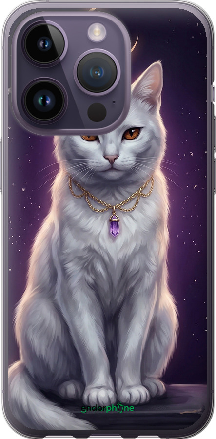 Силиконовый чехол Mystic White Cat Gothic Dark Purple Gold для Apple iPhone 14 Pro - 6805u-2646 изображение 
