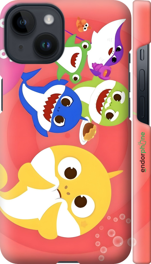 3D пластиковый матовый чехол Бейби Шаркс для Apple iPhone 14 - 6305m-2648 изображение 