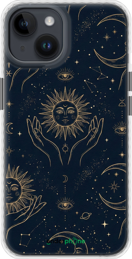 Чехол Bumper чехол Celestial Harmony: Sun & Moon Gold Mystic Pattern для Apple iPhone 14 - 6778pc-2648 изображение 