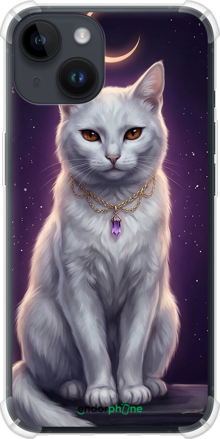 Силикон с усиленными углами чехол Mystic White Cat Gothic Dark Purple Gold для Apple iPhone 14 - 6805sp-2648 изображение 