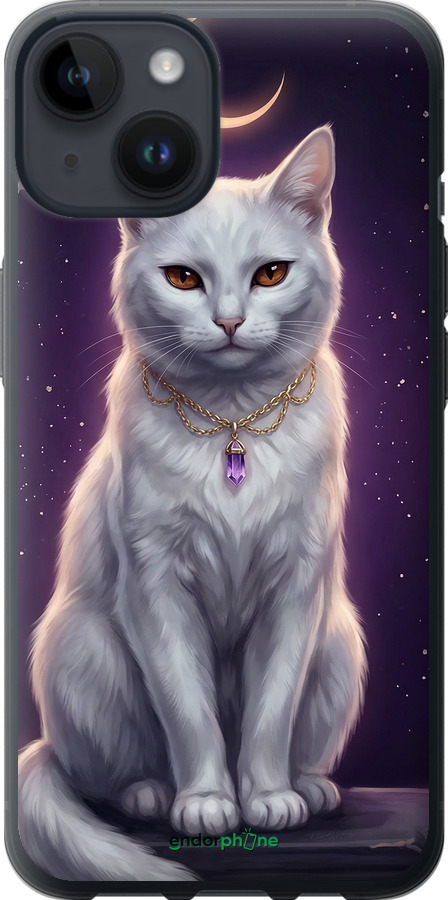 Силиконовый чехол Mystic White Cat Gothic Dark Purple Gold для Apple iPhone 14 - 6805u-2648 изображение 