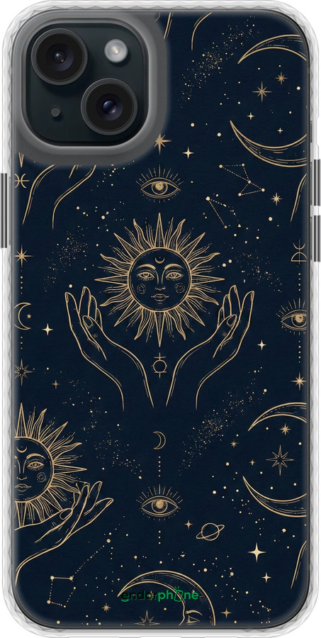 Чехол Bumper MagSafe чехол Celestial Harmony: Sun & Moon Gold Mystic Pattern для Apple iPhone 15 Plus - 6778pm-3097 изображение 