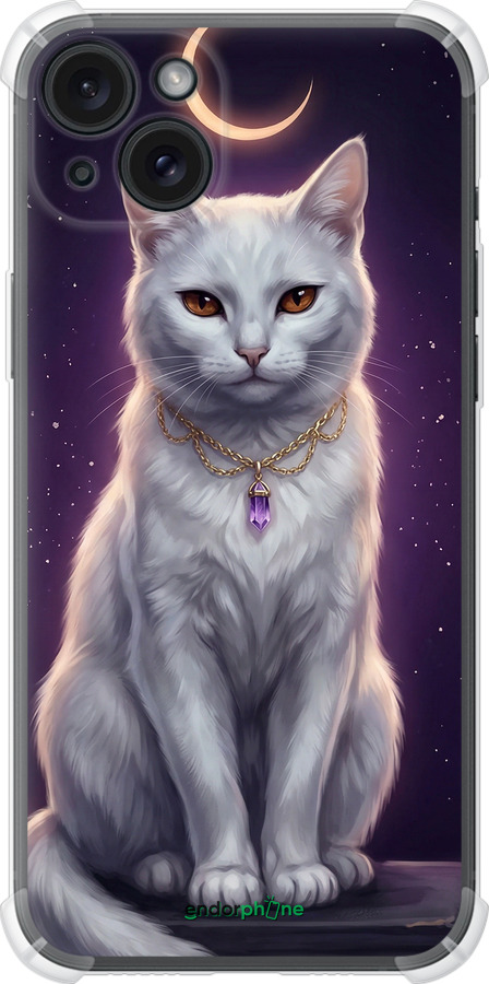 Силикон с усиленными углами чехол Mystic White Cat Gothic Dark Purple Gold для Apple iPhone 15 Plus - 6805sp-3097 изображение 