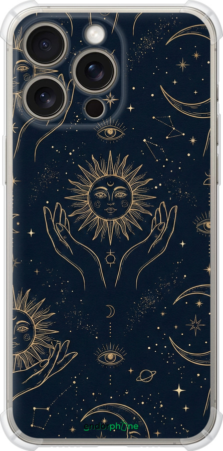 Силикон с усиленными углами чехол Celestial Harmony: Sun & Moon Gold Mystic Pattern для Apple iPhone 15 Pro Max - 6778sp-3098 изображение 