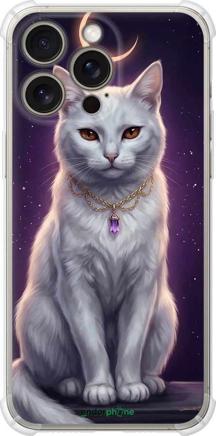 Силикон с усиленными углами чехол Mystic White Cat Gothic Dark Purple Gold для Apple iPhone 15 Pro Max - 6805sp-3098 изображение 