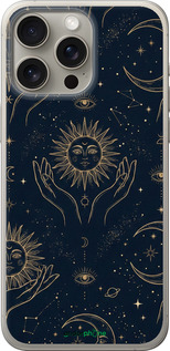 Силиконовый чехол Celestial Harmony: Sun & Moon Gold Mystic Pattern для Apple iPhone 15 Pro Max - 6778u-3098 изображение 