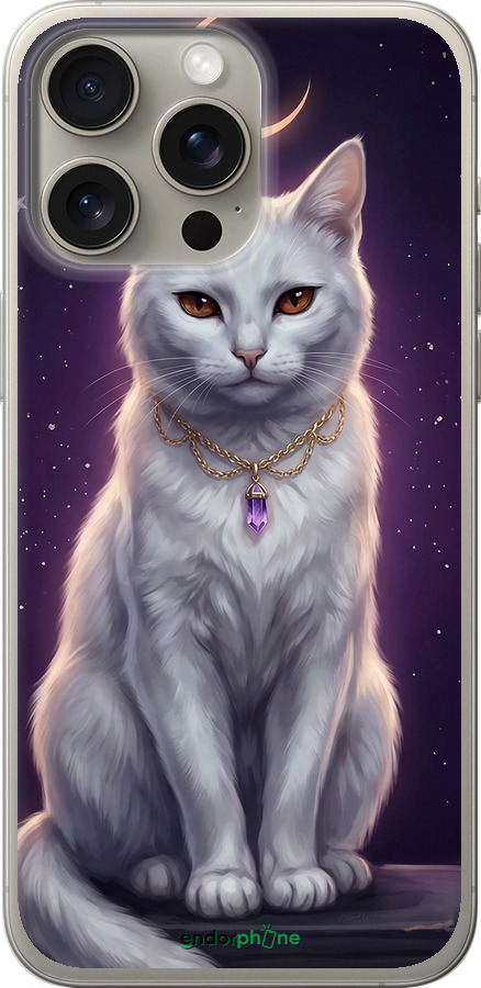 Силиконовый чехол Mystic White Cat Gothic Dark Purple Gold для Apple iPhone 15 Pro Max - 6805u-3098 изображение 