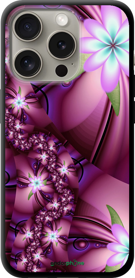 

TPU чорний чохол "Квіткова мозаїка" для iPhone 15 Pro, Рожевий