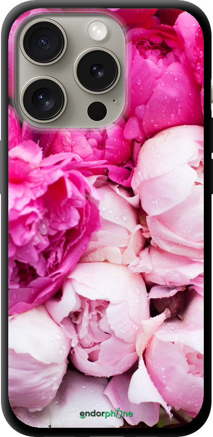 

Custodia in TPU nero Peonie rosa" for iPhone 15 Pro"