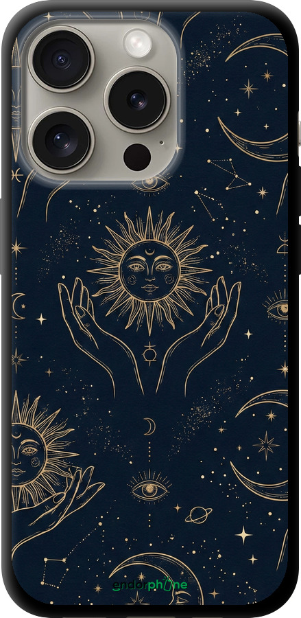 TPU чехол Celestial Harmony: Sun & Moon Gold Mystic Pattern для Apple iPhone 15 Pro - 6778b-3096 изображение 