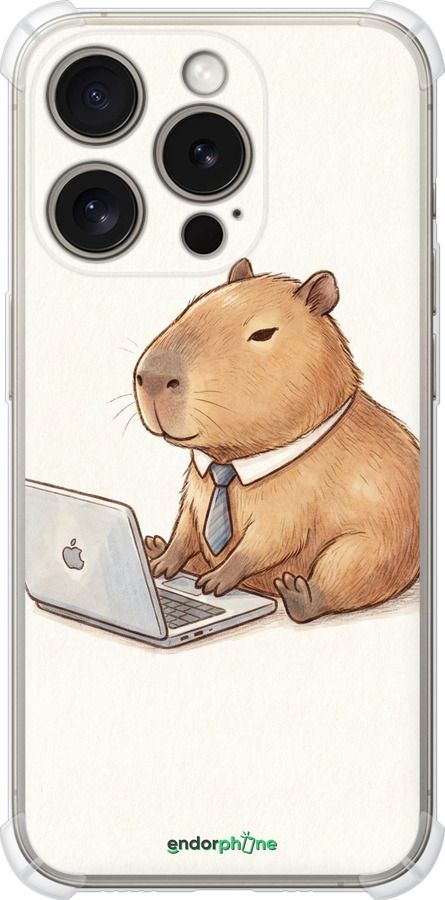 Силіконовий протиударний с посиленими кутами чехол Funny Capybara CEO Working для Apple iPhone 15 Pro - 6777sp-3096 изображение 