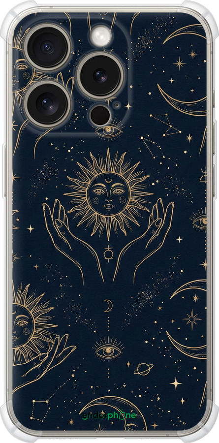 Силикон с усиленными углами чехол Celestial Harmony: Sun & Moon Gold Mystic Pattern для Apple iPhone 15 Pro - 6778sp-3096 изображение 