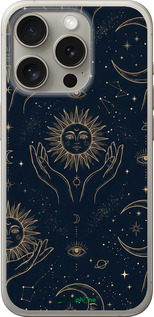 Силиконовый чехол Celestial Harmony: Sun & Moon Gold Mystic Pattern для Apple iPhone 15 Pro - 6778u-3096 изображение 