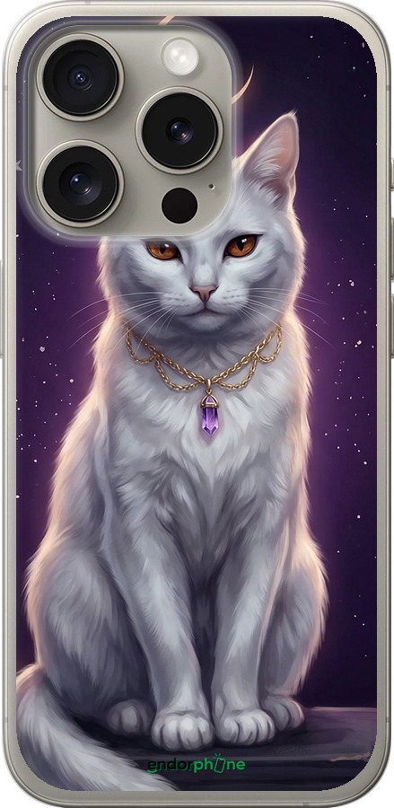 Силіконовий чехол Mystic White Cat Gothic Dark Purple Gold для Apple iPhone 15 Pro - 6805u-3096 изображение 
