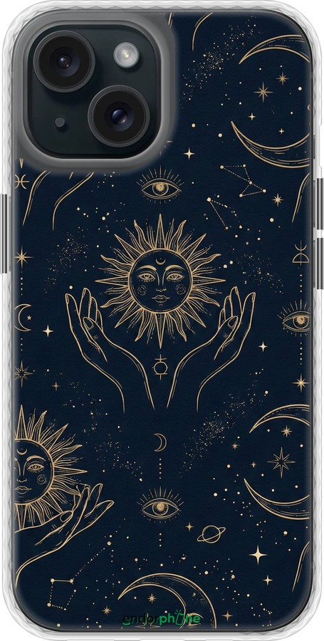 Чехол Bumper чехол Celestial Harmony: Sun & Moon Gold Mystic Pattern для Apple iPhone 15 - 6778pc-3075 изображение 