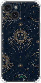 Силикон с усиленными углами чехол Celestial Harmony: Sun & Moon Gold Mystic Pattern для Apple iPhone 15 - 6778sp-3075 изображение 