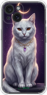 Силикон с усиленными углами чехол Mystic White Cat Gothic Dark Purple Gold для Apple iPhone 15 - 6805sp-3075 изображение 