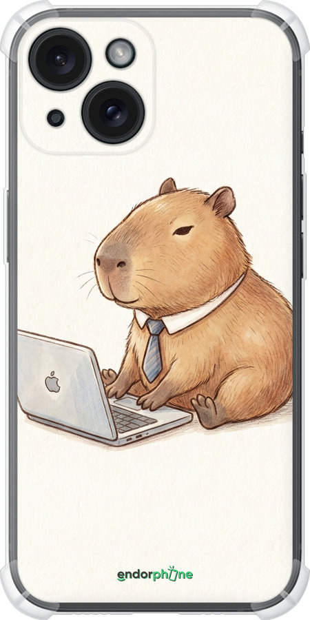 Силикон с усиленными углами чехол Funny Capybara CEO Working для Apple iPhone 15 - 6777sp-3075 изображение 
