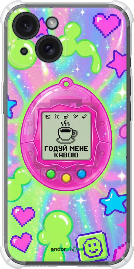 Силикон с усиленными углами чехол Y2K Aesthetic Retro Pet: Годуй мене кавою для Apple iPhone 15 - 6784sp-3075 изображение 