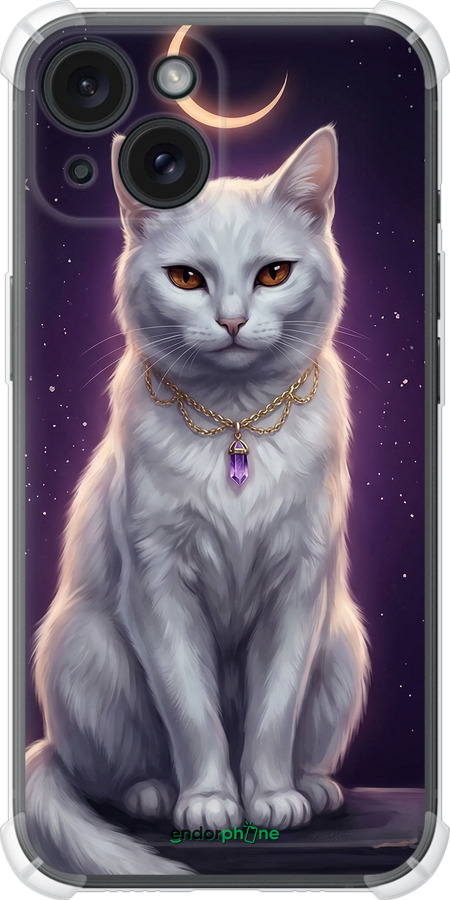 Силикон с усиленными углами чехол Mystic White Cat Gothic Dark Purple Gold для Apple iPhone 15 - 6805sp-3075 изображение 
