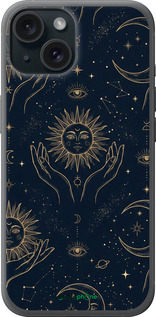 Силиконовый чехол Celestial Harmony: Sun & Moon Gold Mystic Pattern для Apple iPhone 15 - 6778u-3075 изображение 
