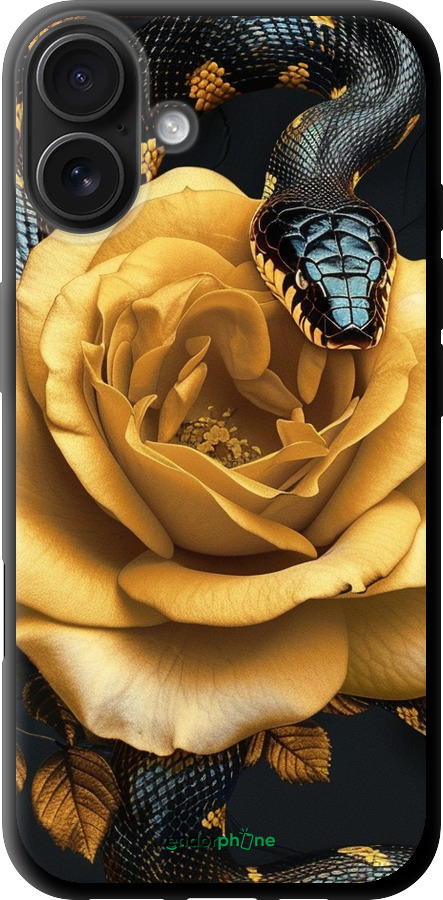 TPU чехол Black snake and golden rose для Apple iPhone 16 Plus - 6068b-3714 изображение 