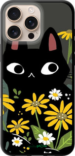 TPU чехол Черный кот с цветами для Apple iPhone 16 Pro Max - 6448b-3706 изображение 