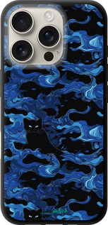 TPU чехол Абстрактный узор черных котов на синем фоне для Apple iPhone 16 Pro - 6525b-3708 изображение 