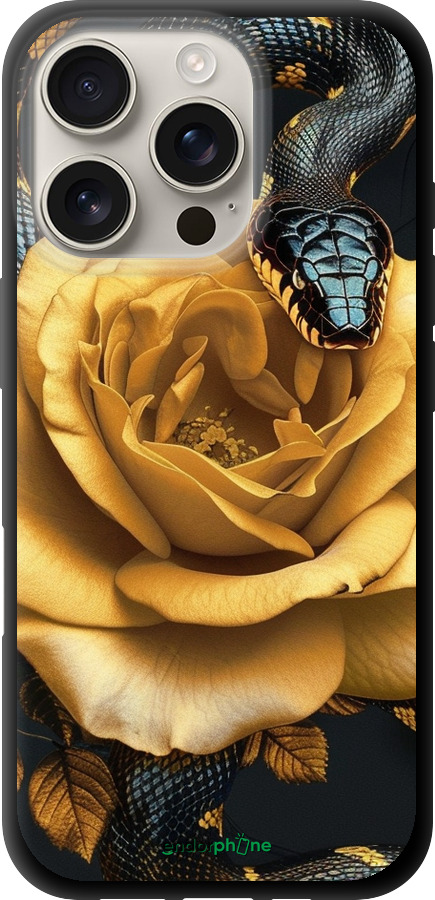TPU чехол Black snake and golden rose для Apple iPhone 16 Pro - 6068b-3708 изображение 