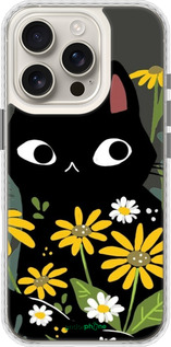 Чехол Bumper чехол Черный кот с цветами для Apple iPhone 16 Pro - 6448pc-3708 изображение 