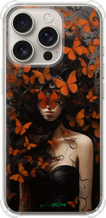 Силикон с усиленными углами чехол Девушка с оранжевыми бабочками для Apple iPhone 16 Pro - 5941sp-3708 изображение 