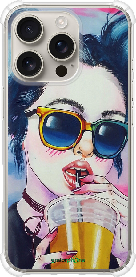 Силикон с усиленными углами чехол Арт-девушка в очках для Apple iPhone 16 Pro - 3994sp-3708 изображение 