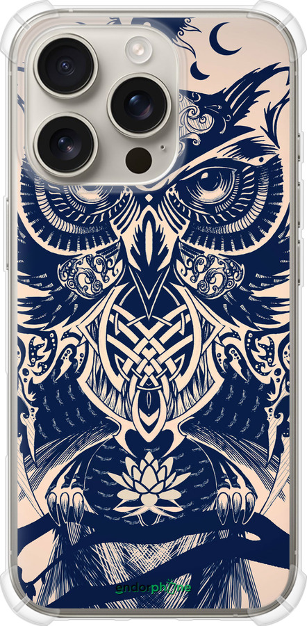 Силикон с усиленными углами чехол Узорчатая сова для Apple iPhone 16 Pro - 4000sp-3708 изображение 