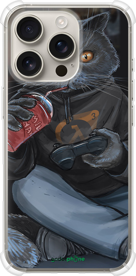 Силикон с усиленными углами чехол gamer cat для Apple iPhone 16 Pro - 4140sp-3708 изображение 