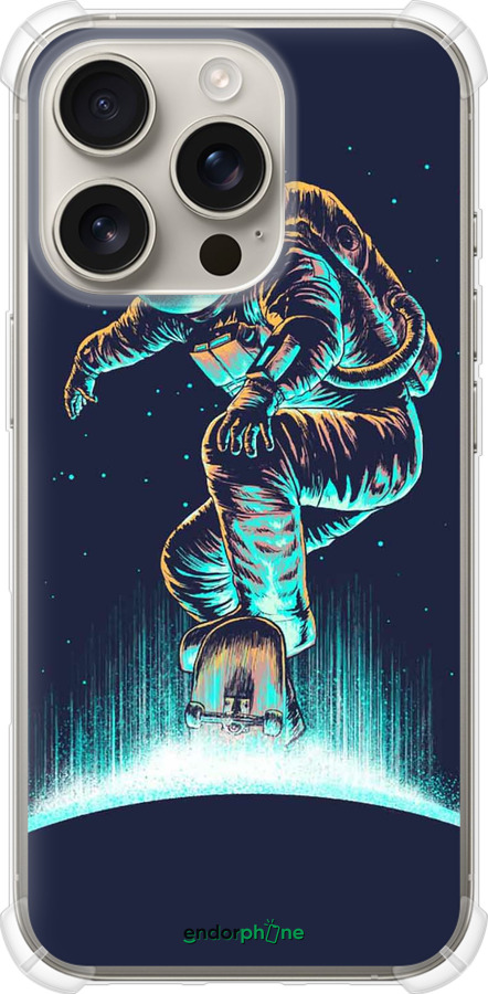 Силикон с усиленными углами чехол Космонавт на скейтборде для Apple iPhone 16 Pro - 4145sp-3708 изображение 
