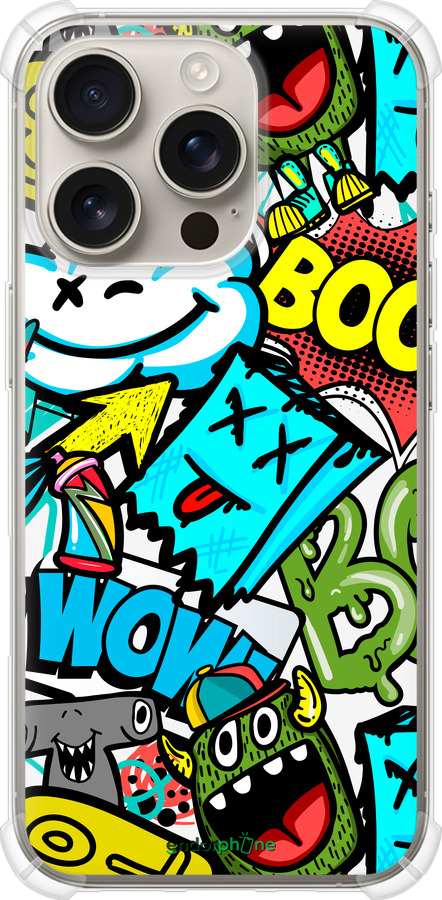 Силіконовий протиударний с посиленими кутами чехол Стікери v4 для Apple iPhone 16 Pro - 5508sp-3708 изображение 