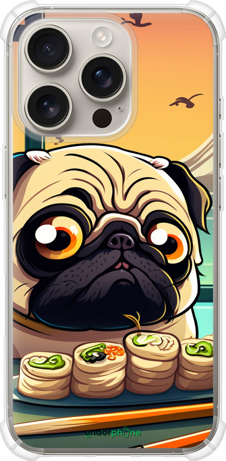 Силіконовий протиударний с посиленими кутами чехол Мопс і суші для Apple iPhone 16 Pro - 5588sp-3708 изображение 