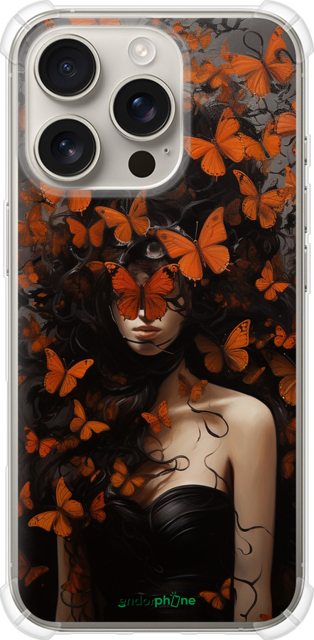 Силикон с усиленными углами чехол Девушка с оранжевыми бабочками для Apple iPhone 16 Pro - 5941sp-3708 изображение 