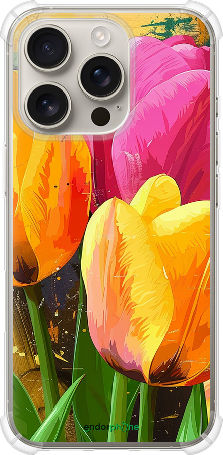 Силикон с усиленными углами чехол Нарисованные тюльпаны для Apple iPhone 16 Pro - 5990sp-3708 изображение 
