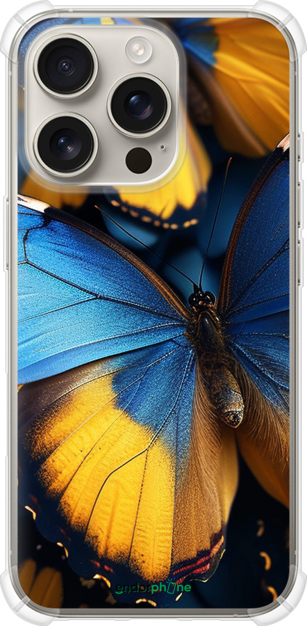 Силикон с усиленными углами чехол Желто-голубые бабочки для Apple iPhone 16 Pro - 6046sp-3708 изображение 