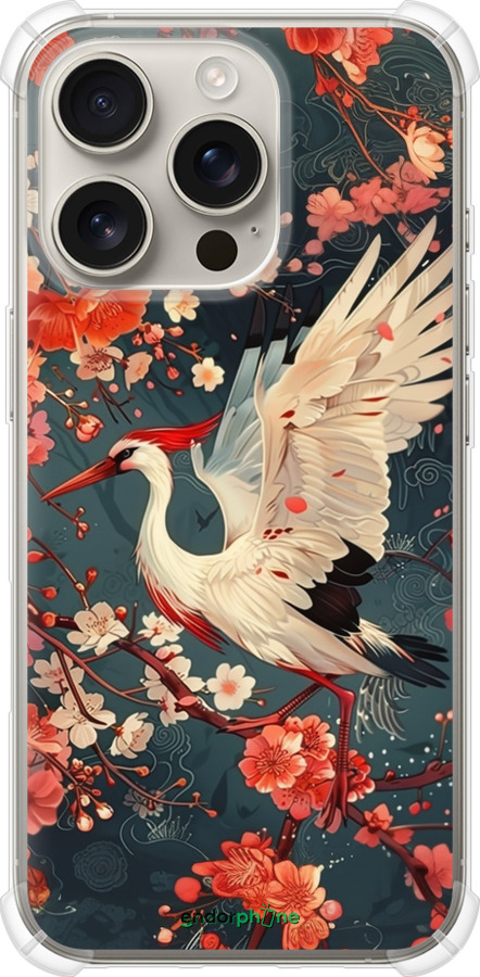 Силикон с усиленными углами чехол Сакура и аист для Apple iPhone 16 Pro - 6108sp-3708 изображение 