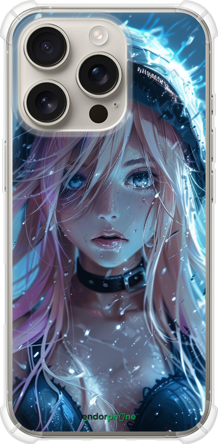 Силіконовий протиударний с посиленими кутами чехол Аніме-діва під дощем для Apple iPhone 16 Pro - 6120sp-3708 изображение 